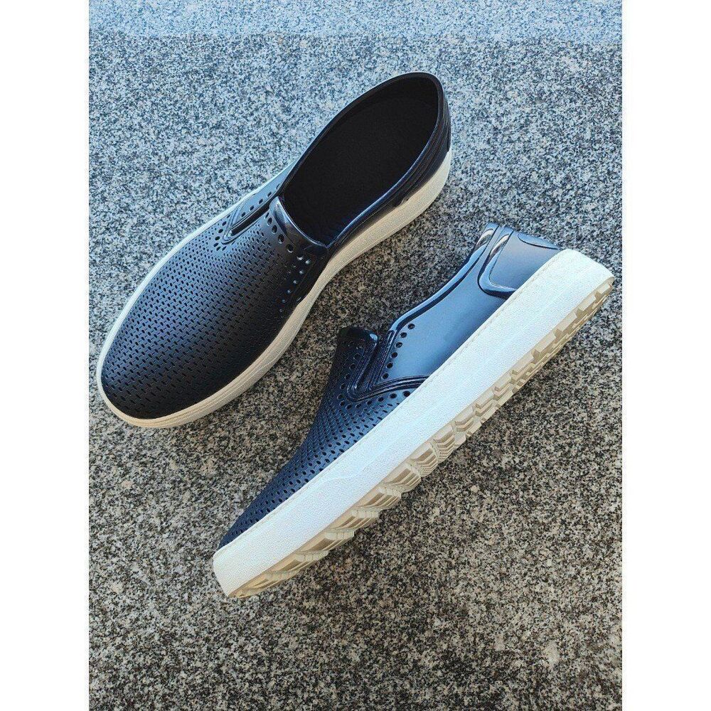 Men's Salvatore Ferragamo 'Perforated Fury' Blue Rubber Boat Shoes Size US 9 - D